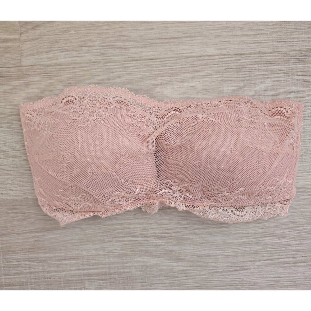 Spanx Undietectable Strapless Wireless Lace Blush Pink Bandeau Lined Bra L Large